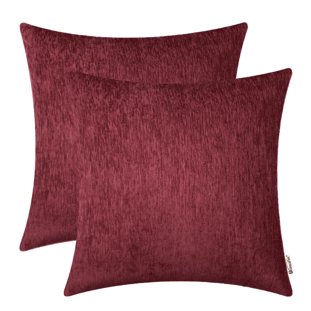 Housses de coussin en chenille BRAWARM 20 x 20 pouces - Lot de 2 housses de coussin en chenille bordeaux, teintes unies, douces, pour canap