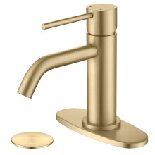 Brushed Gold Bathroom Faucet Single Hole JXMMP Brass Single Handle Bathroom Sink Faucet with Pop Up Drain Assembly and 6 inch Deck Plate