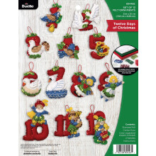 Bucilla Felt Applique 12 Piece Ornament Making Kit Twelve Days of Christmas Perfect for DIY Arts and Crafts 89446E