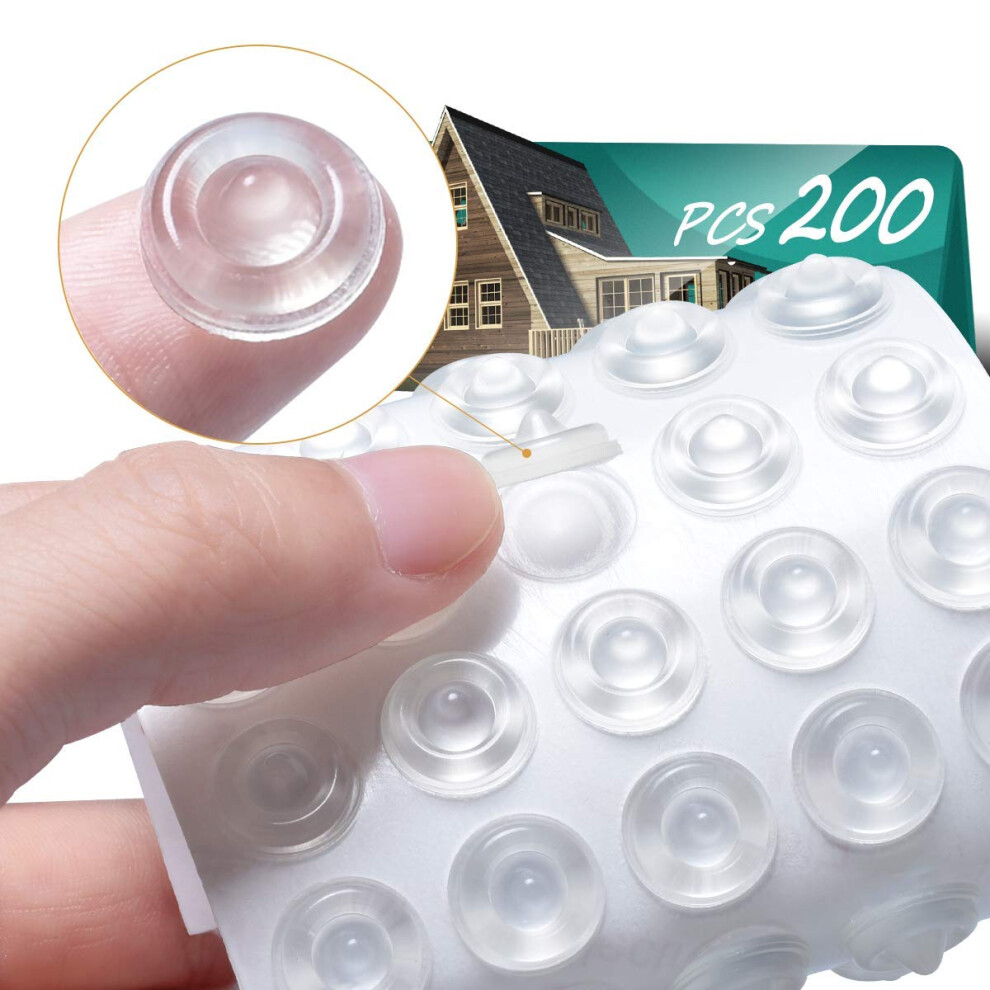 Cabinet Door Bumpers Pack Of 200 Self Adhesive Bumpers Pads Sound Dampening Circular Dots Cupboard Bumpers Clear Soft Rubber For Drawers Table Tops 632089600873