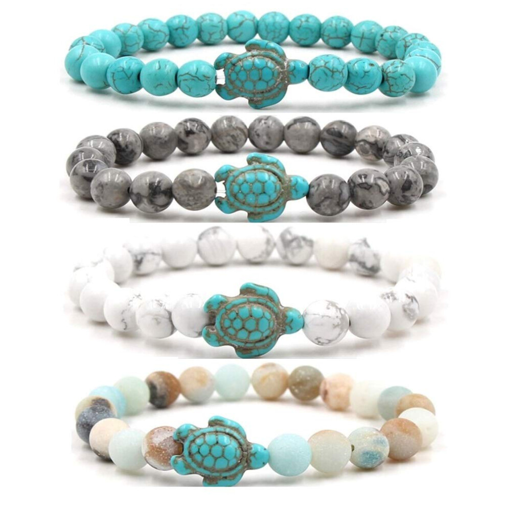 Bracelet Caiyao en perles de tortues de mer de 8 mm,    lastique et extensible, en pierre naturelle turquoise, pour femmes et hommes (4 pi   ces)
