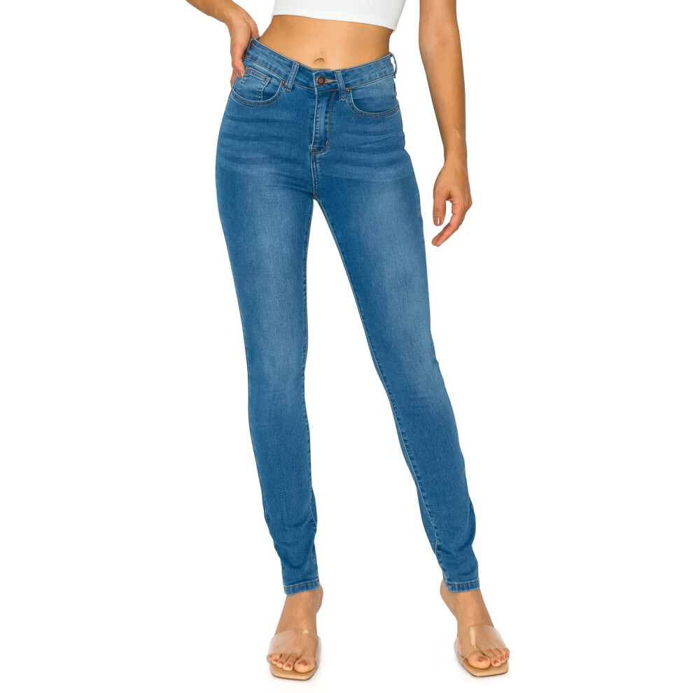 cali1850 Womens Denim Daydream Skinny Jeans - High Waisted Super Stretchy Soft Stylish Knit Slim Fit comfy casual Pants 79352AM-DM405 MED 2
