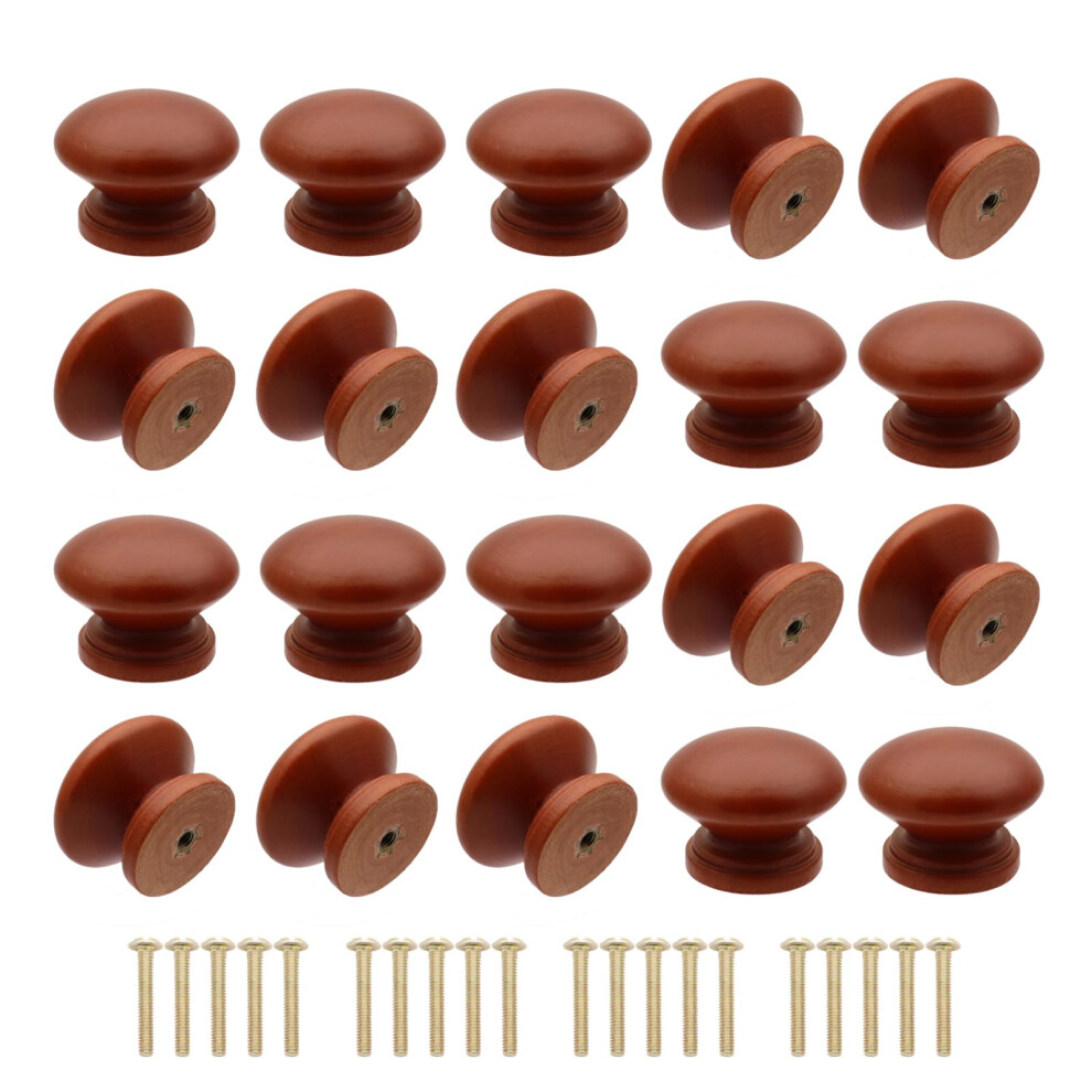 Cangder 20Pcs Wood Dresser Knobs Brown Mushroom Shape Wooden Furniture Cabinet Knobs Single Handle Pulls With Screws (Diameter :1.3 Inches Height :1 784300936138