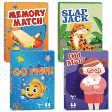 Card Games Go Fish Old Maid Slap Jack and Memory Match-4 Decks in 1 Pack Classic Card Games for Kids Toddlers Fun Kids Games for Family Party Gam
