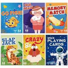 Card Games 6 Decks Go Fish Old Maid Crazy 8s Memory Match Slap Jack Space Playing Cards Fun Game Cards for Kids Toddlers and Adults Family Party