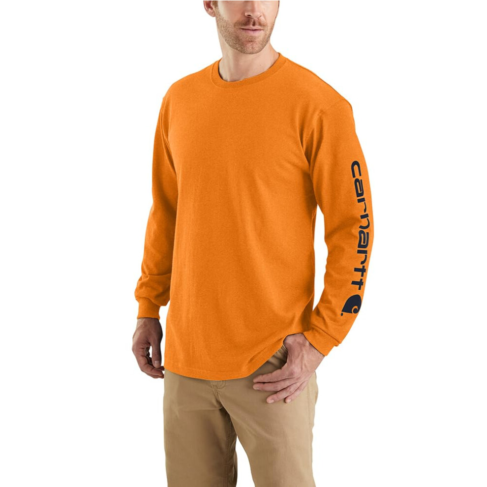 Carhartt Men's Big & Tall Loose Fit Heavyweight Long Logo Sleeve Graphic T-Shirt  Marmalade Heather