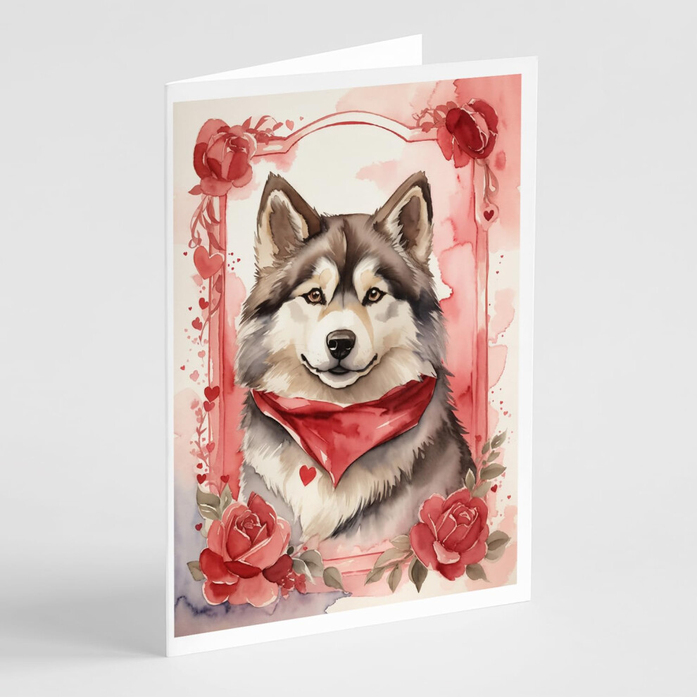 Cartes De V Ux De Saint-Valentin Caroline's Treasures DAC4335GCA7P Malamute D'alaska, Roses, Paquet De 8 Cartes Vierges Avec Enveloppes, Format A-image