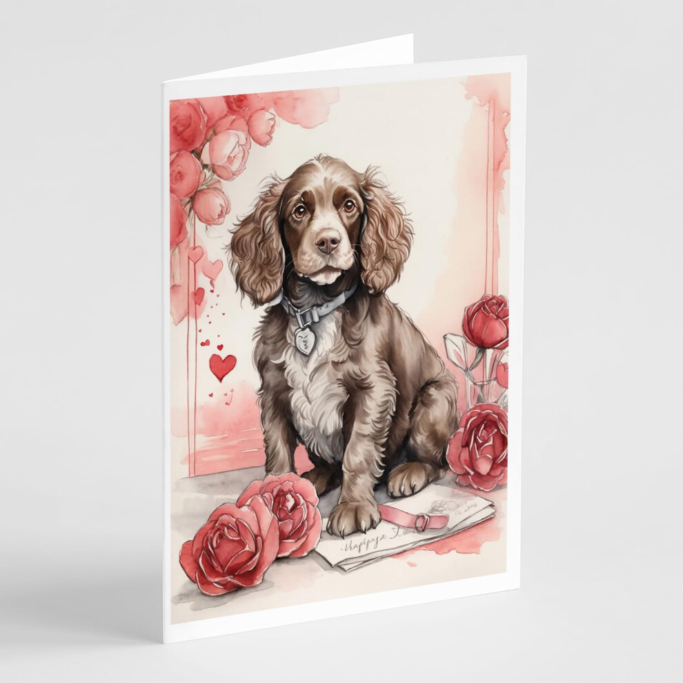 Caroline's Treasures DAC4587GCA7P Water Spaniel Biglietti D'auguri Di San Valentino Con Rose Confezione Da 8 Biglietti Vuoti Con Buste Biglietti-image