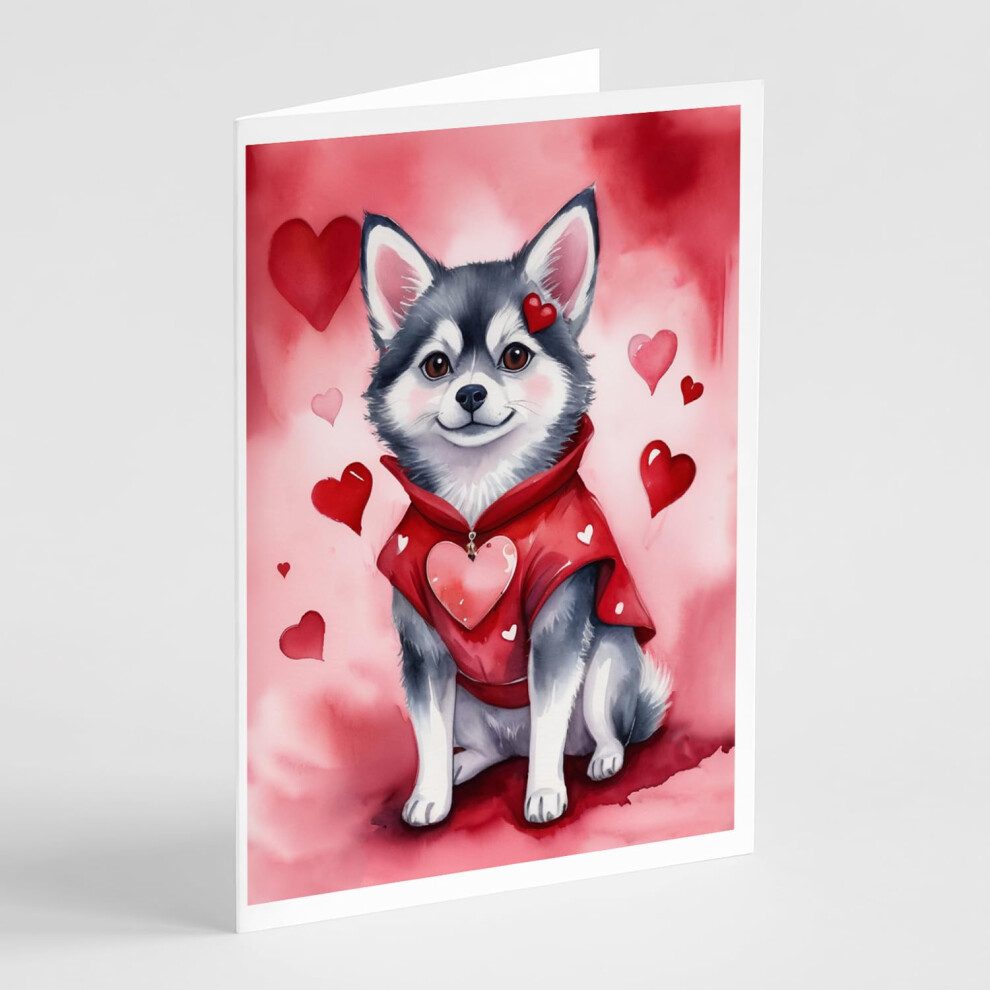 Caroline's Treasures DAC5257GCA7P Alaskan Klee Kai My Valentine Grusskarten, 8 Stuck, Blanko Karten Mit Umschlagen, Skurrile A7-Gr Sse, 5 X 7, Blan-image