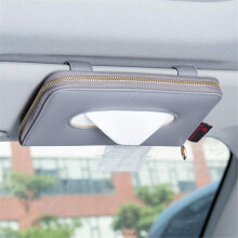 Cartisen Auto-Sonnenblenden-Taschentuchhalter, Serviettenhalter, PU-Leder, Rcksitz-Taschentuchhalter fr Auto, Fahrzeug, mit Reiverschluss (grau)