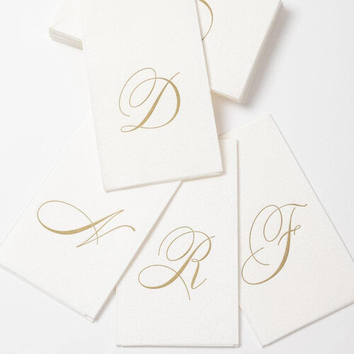 Caspari White Pearl Paper Linne Gsthanddukar Monogram Initial Grey Pack om 24 2