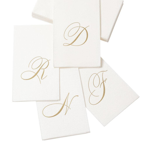 Caspari White Pearl Paper Linne Gsthanddukar Monogram Initial Grey Pack om 24 1