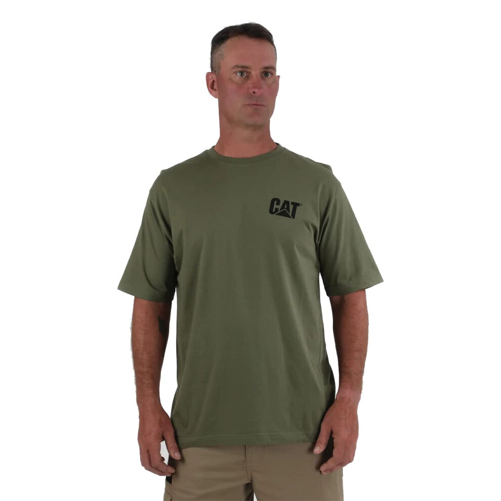Caterpillar Men's Trademark T-Shirts with Shape-Retention Rib Trim Spandex  Tagless Neck  and CAT Logo on Left Chest  Chive  M