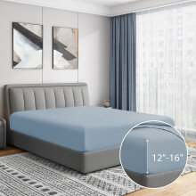 Cathay Home Luxuoso Lençol Ajustado de Microfibra Ultra Macia de 14 Pol., Azul Nebuloso, Twin