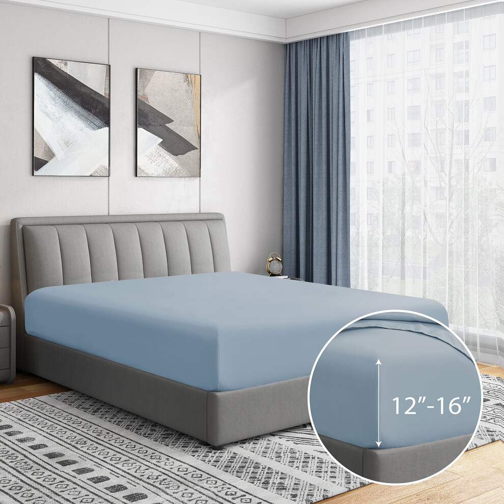 Drap-housse simple Cathay Home de luxe, infroissable et résistant à la décoloration, en microfibre ultra douce double brossée, 14 pouces, poche s
