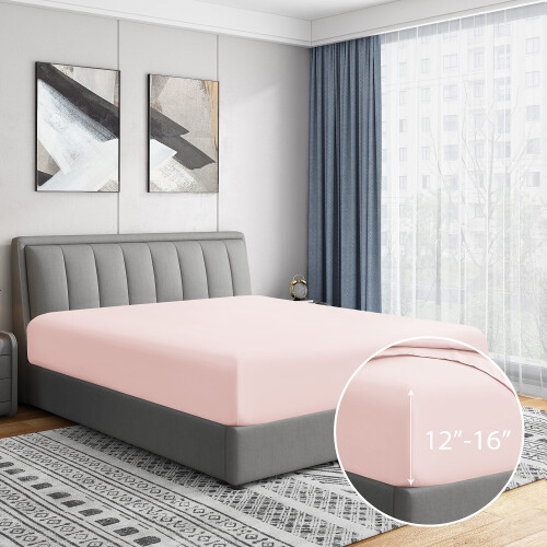 Cathay Home Luxuosa Folha Ajustada de Microfibra Ultra Macia de 14 Polegadas, Blush, Rainha