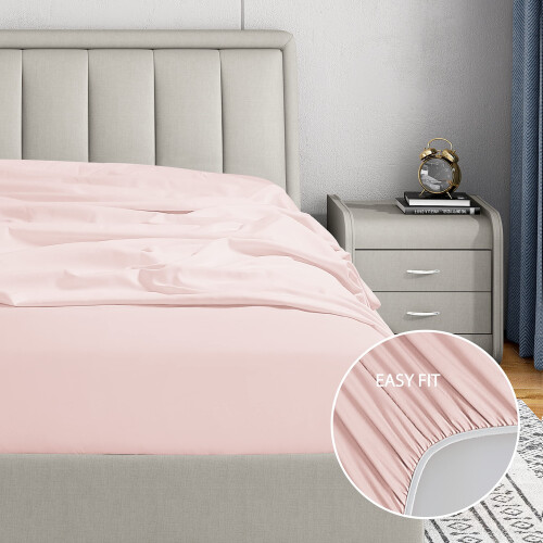 Cathay Home Luxuosa Folha Ajustada de Microfibra Ultra Macia de 14 Polegadas, Blush, Rainha 1