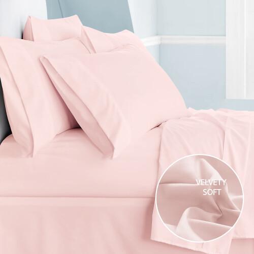 Cathay Home Luxuosa Folha Ajustada de Microfibra Ultra Macia de 14 Polegadas, Blush, Rainha 2