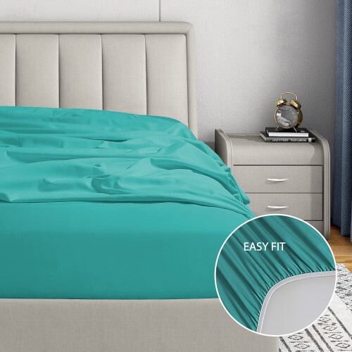 Cathay Home Luxury Resistente a Rugas e Desbotamento Lençol Ajustado de Microfibra Ultra Macio 14 Polegadas, Azul Larkspur, King 1