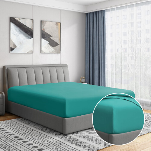 Cathay Home Luxury Resistente a Rugas e Desbotamento Lençol Ajustado de Microfibra Ultra Macio 14 Polegadas, Azul Larkspur, King