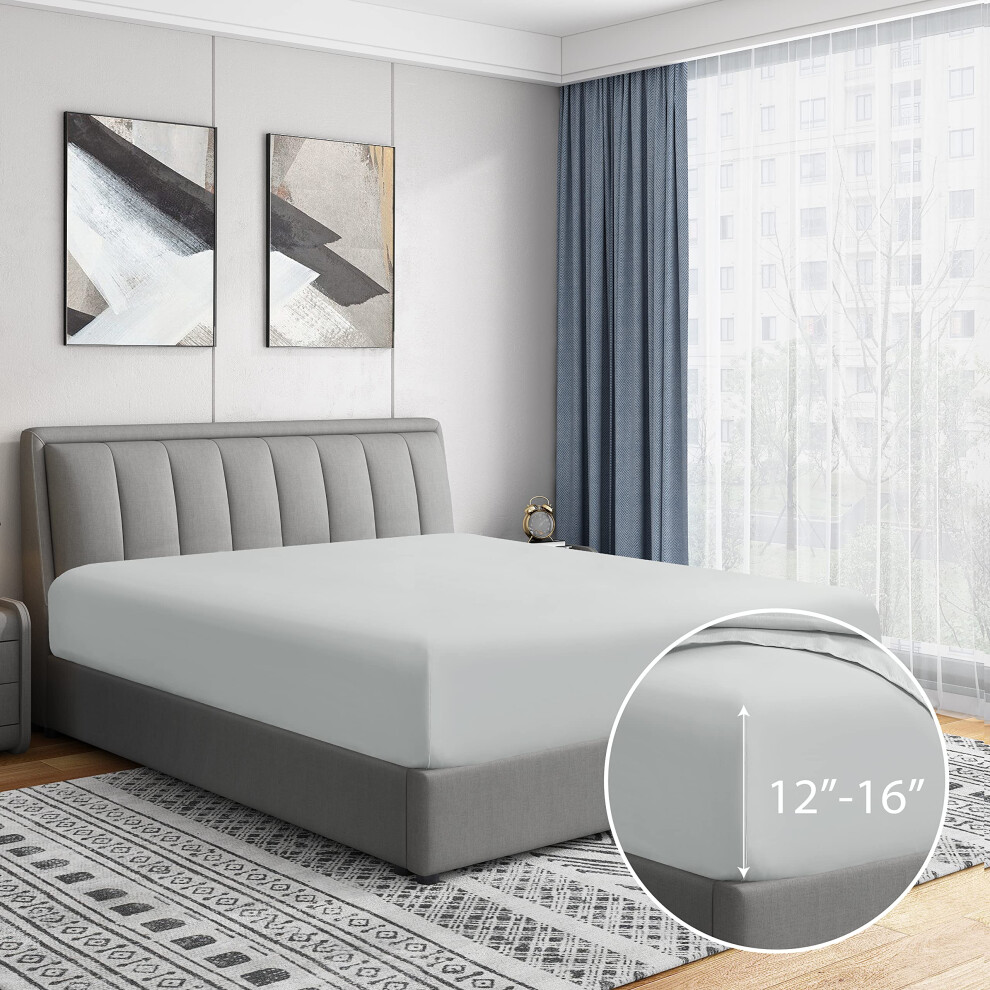 Drap-housse simple de luxe Cathay Home, gris clair, infroissable et résistant à la décoloration, en microfibre ultra douce doublement brossée, 35