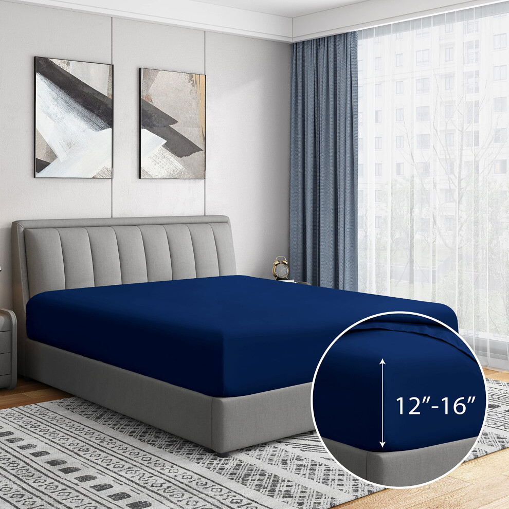 Drap-housse simple Cathay Home de luxe, infroissable et résistant à la décoloration, en microfibre ultra douce doublement brossée, 14 pouces, poc