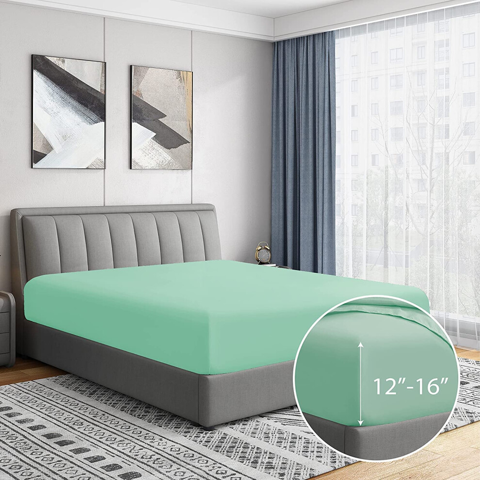Drap-housse simple de luxe Cathay Home, infroissable et résistant à la décoloration, en microfibre ultra douce doublement brossée, 14 pouces, poc