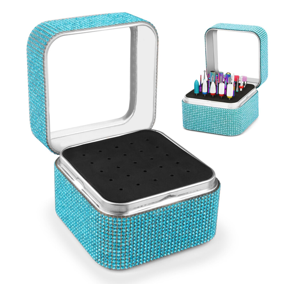 Cellentool Nail Drill Bits Holder Rhinestone Case Box- 25 Holes Dustproof Portable Storage Box Efile Nail Bits Displayer Organizer Container For Manic