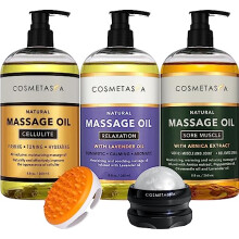 Cellulitis Pijnlijke Spieren & Lavendel Ontspanningsmassage Oli n met Roller Massagebal en Massagehandschoen - Perfecte Spa Cadeauset