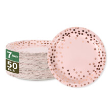 cENLBJ Roze Rose gouden Stippen Feest Papieren Borden 50 Stuks Wegwerp Feestartikelen Dessert Papieren Borden voor Verjaardagsfeestje Bruiloft Bruids