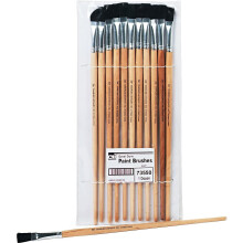 Charles Leonard Flat Tip Easel Paint Brushes with Long Handle 0.50 Inch Natural Handles and Black Bristles 12-Pack (73550)