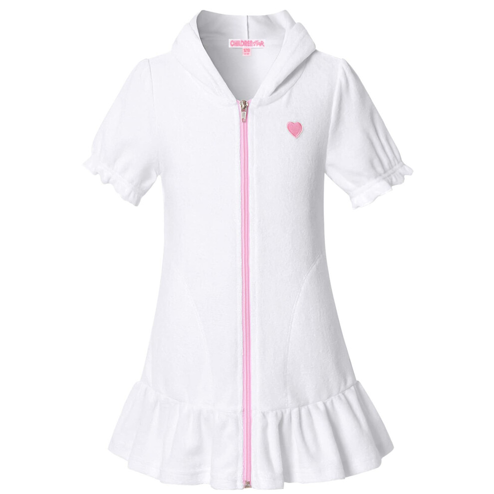 Childrenstar Copricostume Da Spiaggia Per Bambine, In Spugna, Con Cappuccio E Cerniera, Taglia 12/13, Bianco-image