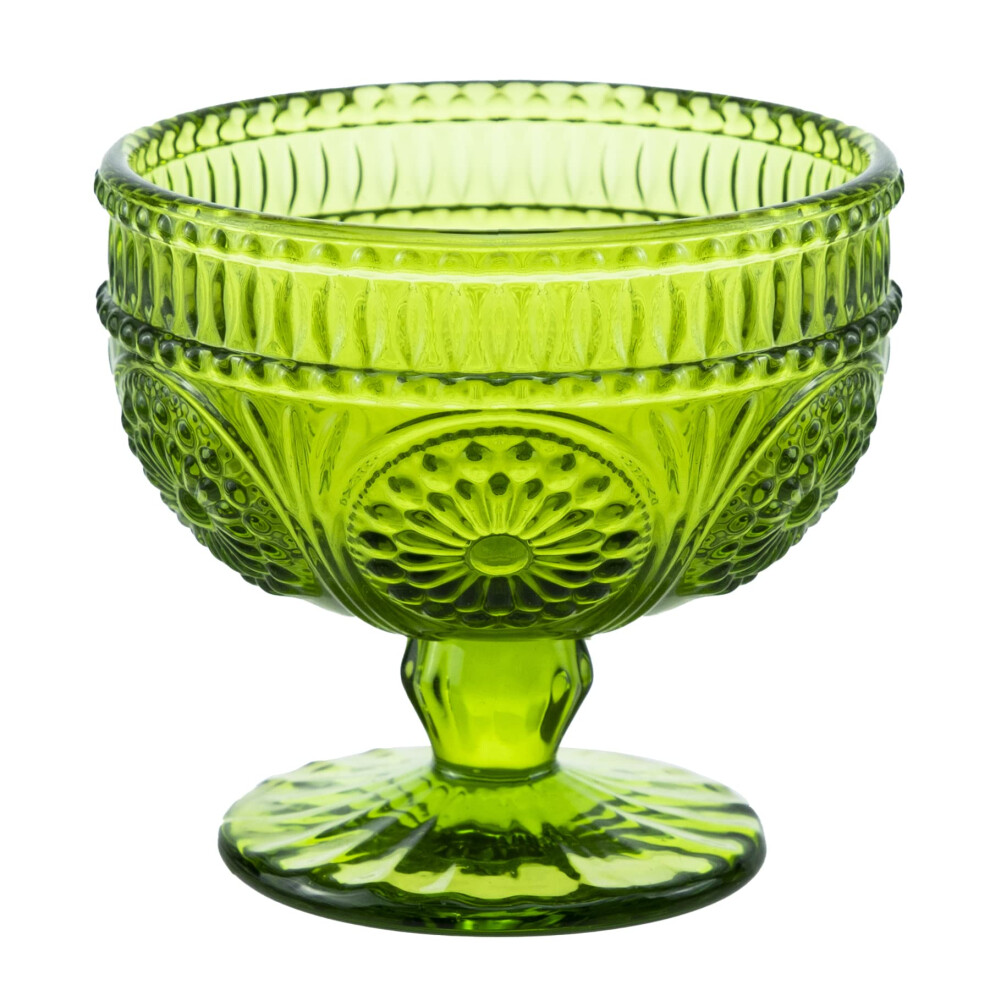 CHOOLD Vintage Flower Embossed Glass Footed Dessert Bowl Ice Cream Bowl Trifle Bowl Salad Bowl Candy Cake Bowl for Home Party Wedding 9oz-Green-image-OPC-PFPSTPN-NEW