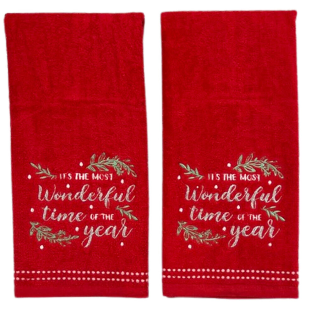 Serviettes de bain de No   l 16 x 25 pouces 100 % coton Lot de 2 Rouge avec broderie     C'est la p   riode la plus merveilleuse de l'ann   e