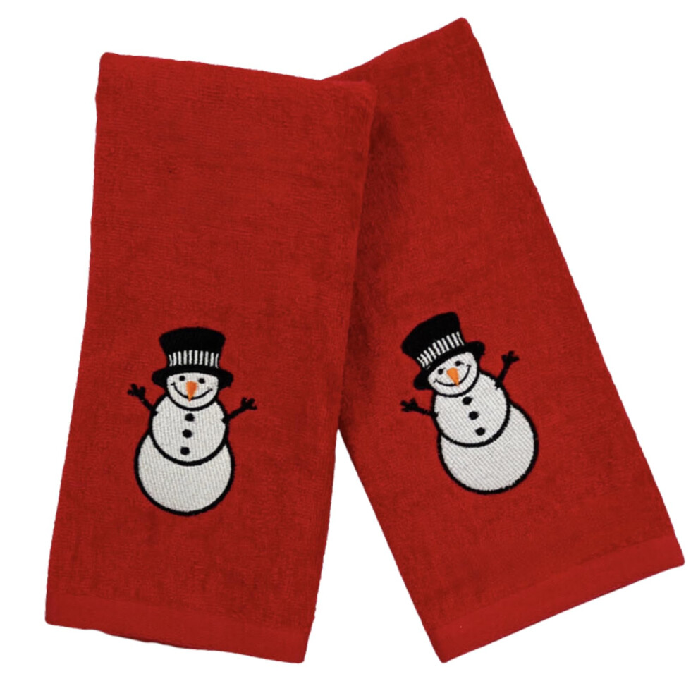 Serviettes de toilette de No   l bonhomme de neige rouge avec bordure     carreaux   : Serviettes de toilette de luxe brod   es (63,5 x 40,6 cm)