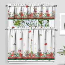 Cortinas de Natal para Cozinha e Valências, Conjunto de 3, Poinsettia e Berrys