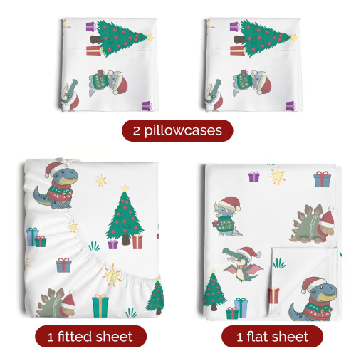 Lençóis de Natal Duplos - Conjunto de Lençóis de 4 Peças com Bolso Profundo - Macios e Sem Rugas 1