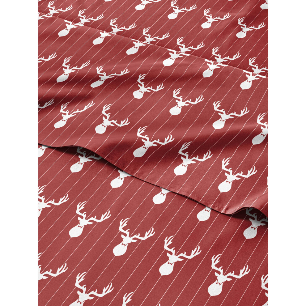 Draps de Noël pour lit double - 3 pièces à poche profonde - Parure de draps de Noël rouge - Doux et infroissable - Draps d'hiver - Femmes, hommes