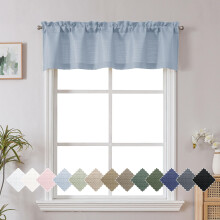 Chyhomenyc Bennet Aqua Blue Valance for Windows Faux Linen Slub Textured Semi Sheer Small Window Kitchen Valance Curtain Rod Pocket Cafe Valance fo