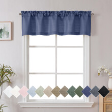 Chyhomenyc Bennet Blue Valance for Windows Faux Linen Slub Textured Semi Sheer Small Window Kitchen Valance Curtain Rod Pocket Cafe Valance for Bat