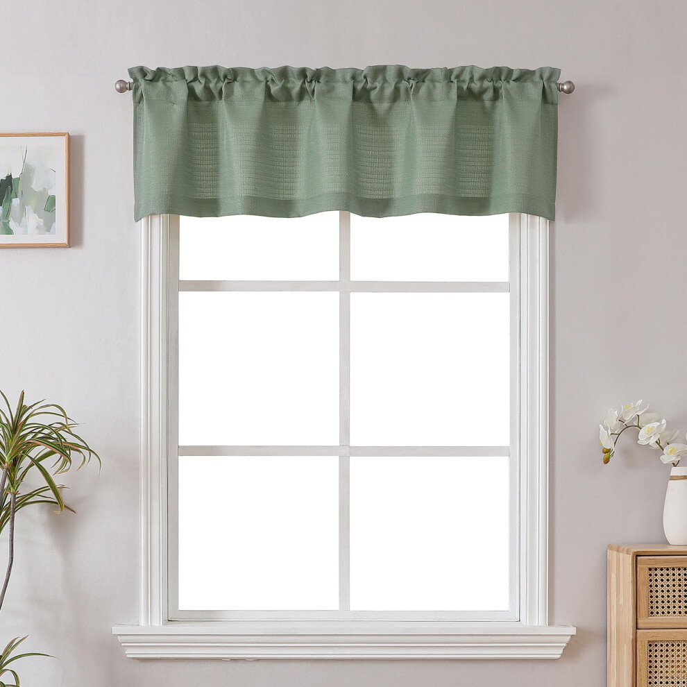 Chyhomenyc Green Sage Valance For Windows Burlap Faux Linen Textured Semi Sheer Small Window Valance Curtain Rod Pocket Bathroom Window Curtains Lau