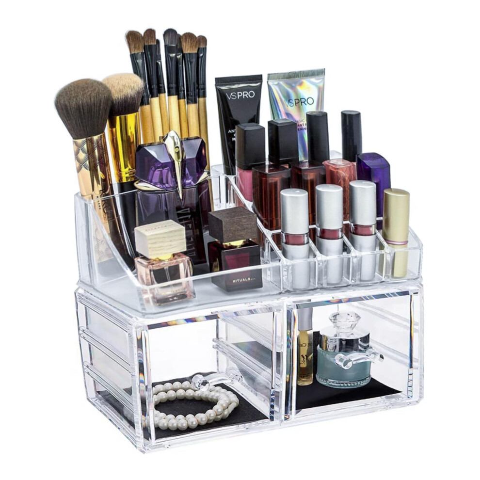 Organiseur de maquillage transparent pour vanité, organiseur de rangement pour parfums, soins de la peau, rouges à lèvres, bijoux, vernis à ongle