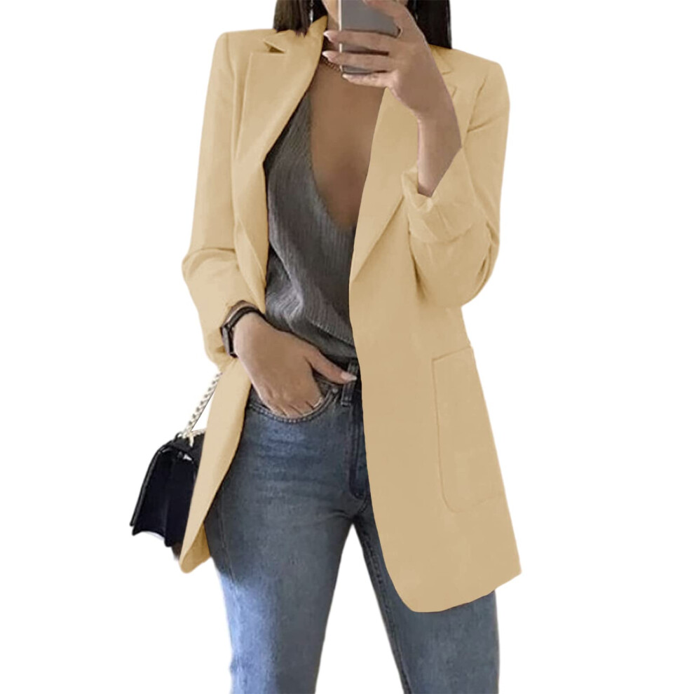 Blazer d   contract    pour femme cnkwei, ouvert sur le devant, manches longues, col     revers, veste de travail, bureau, beige