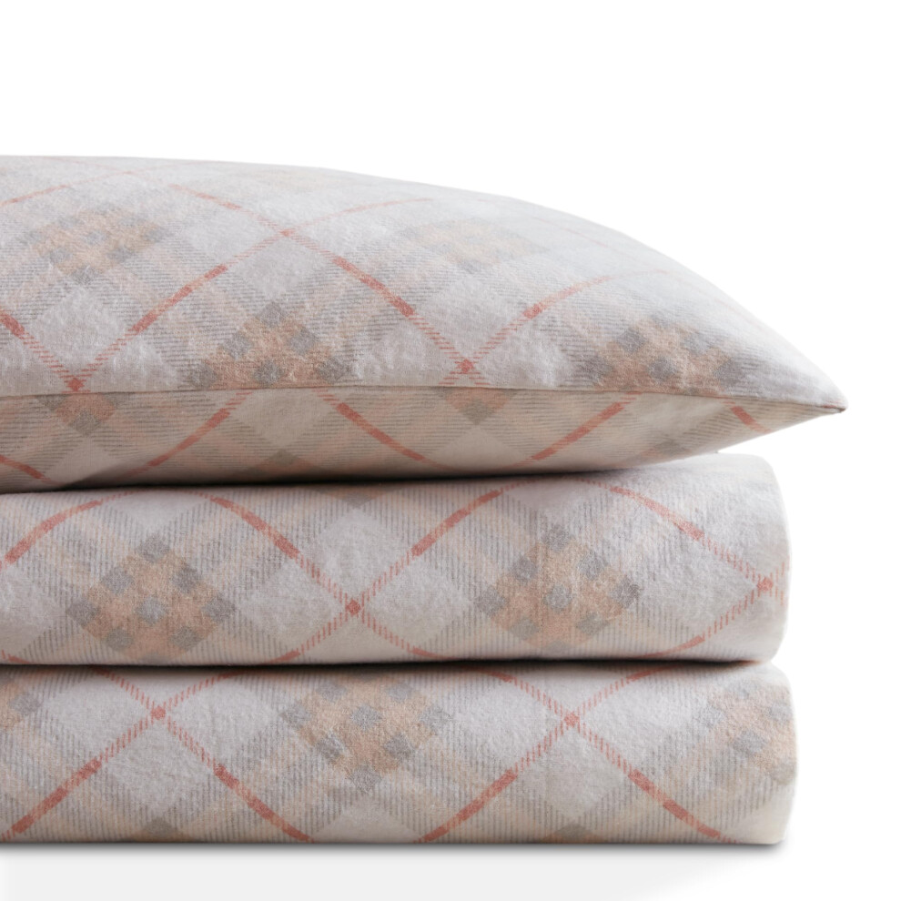 Codi Draps en flanelle pour lit double - Ensemble de 3 pièces ultra doux et chauds Draps de lit confortables 100 % coton à carreaux roses brossés