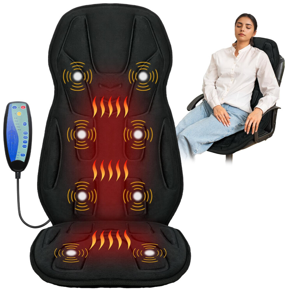 Coococo Vibration Back Massager With Heat Valentines Day Gifts For Him Husband Men Massage Chair Pad With 8 Vibrating Motors & 2 Levels Heat Massag