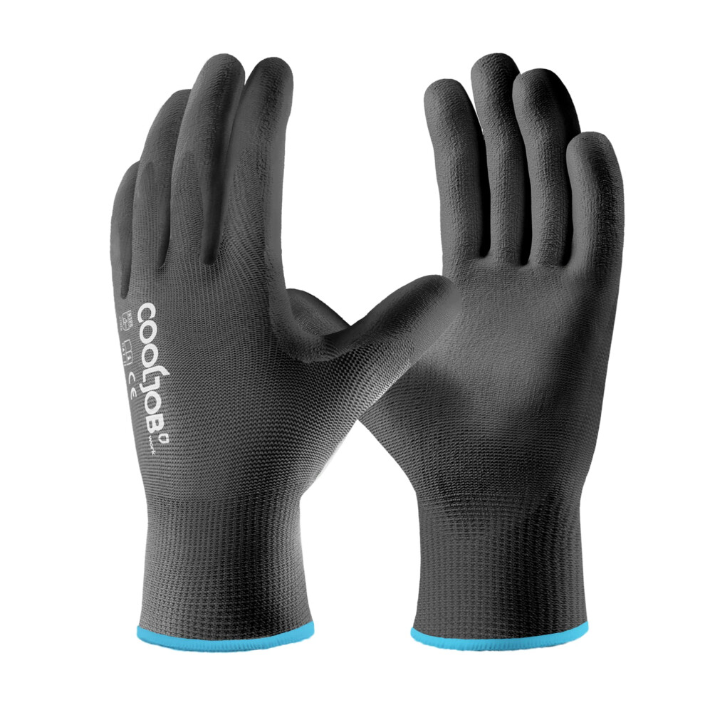 Cooljob 12 Paar Sicherheits-Arbeitshandschuhe Mit Griff, Ultraleichte Pu-Beschichtete Polyurethan-Arbeitshandschuhe F R M Nner Und Frauen, 13 Gau-image