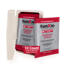 CoreTex Sun X 30+ Travel Sunscreen Packets (0.25 Fl Oz) w/Carrying Case - Pack of 10 SPF 30 Paraben Oxybenzone & White Cast Free Travel Size Su