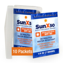CoreTex Sun X 50 SPF Individual Sunscreen Packets Travel Size (10ct. with Carrying Case) - Free of Parabens Oxybenzone Octinoxate - Broad Spect