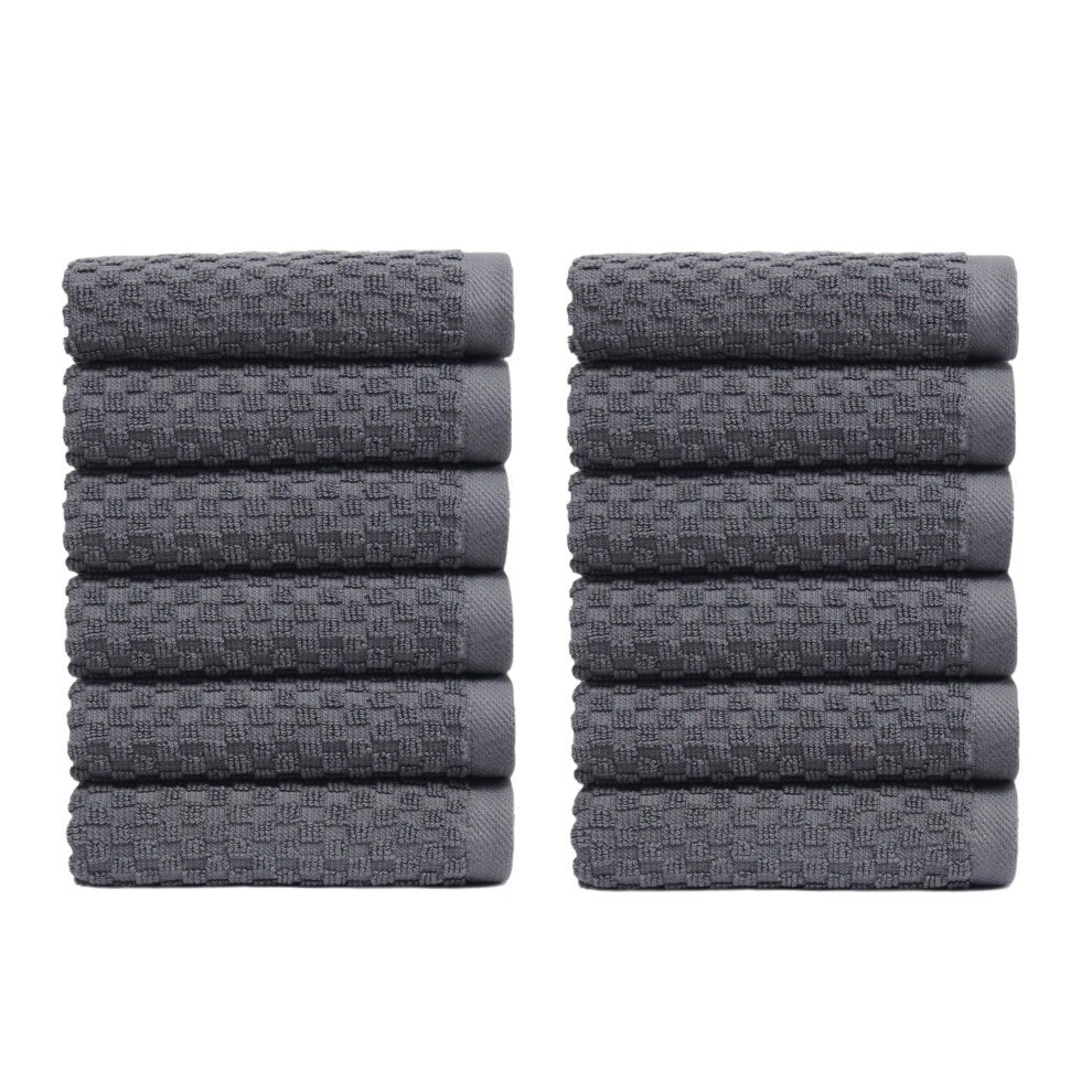 Lot de 12 serviettes de toilette gaufrées en coton filé à l'anneau pur de luxe, absorbantes, idéales pour la salle de bain, la douche, la plage,