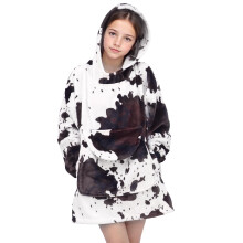 cow print Wearable Blanket Hoodie Cozy Soft Brown and White Oversize Sweatshirt Blanket Hoodies Gifts for Teens Girls Boys 6-13 Year Old